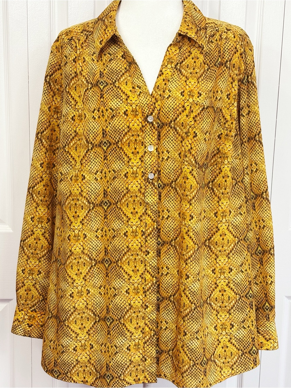Style & Co. Gold Yellow Reptile Snakeskin Roll Tab Button Down Shirt 3X